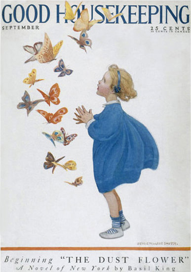 Good Housekeeping Copyright 1921 Little Girl Butterflies | Vintage Ad and Cover Art 1891-1970