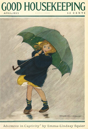 Good Housekeeping Copyright 1922 Little Girl In The Rain | Vintage Ad and Cover Art 1891-1970