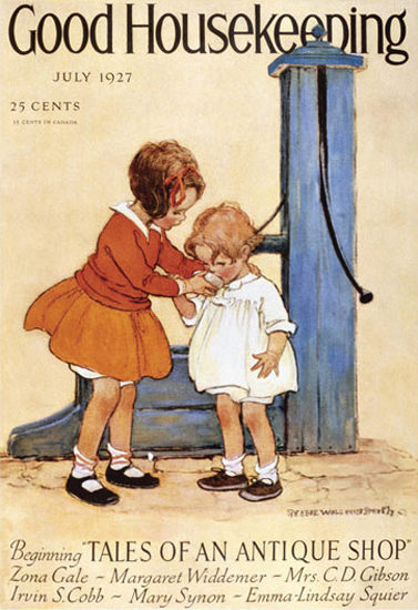 Good Housekeeping Copyright 1927 Kids At The Fountain | Vintage Ad and Cover Art 1891-1970