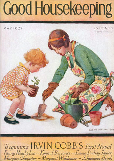 Good Housekeeping Copyright 1927 Little Girl Gardening | Vintage Ad and Cover Art 1891-1970