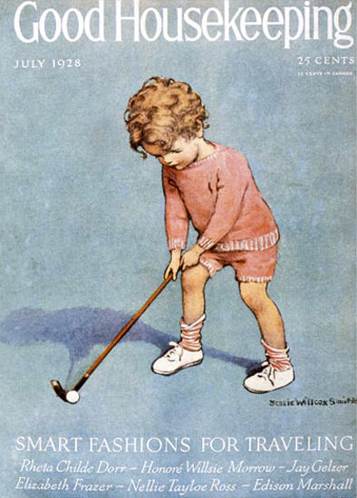 Good Housekeeping Copyright 1928 Kid Golfing | Vintage Ad and Cover Art 1891-1970