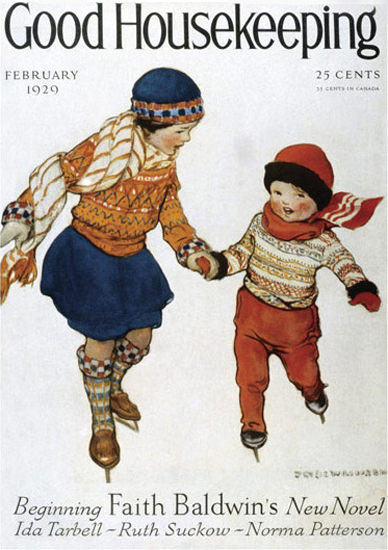 Good Housekeeping Copyright 1929 Kids Skating | Vintage Ad and Cover Art 1891-1970