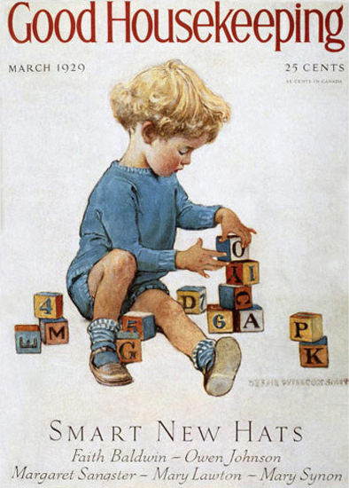 Good Housekeeping Copyright 1929 Little Boy Playing | Vintage Ad and Cover Art 1891-1970