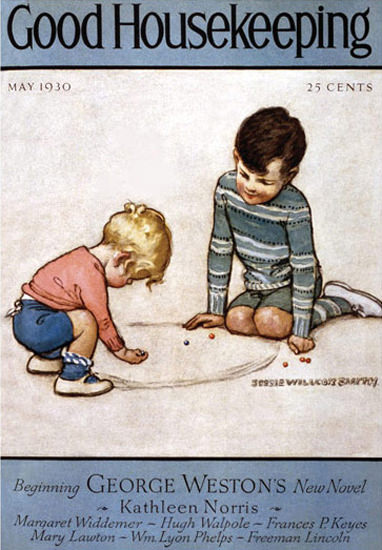 Good Housekeeping Copyright 1930 Boys Playing Marbles | Vintage Ad and Cover Art 1891-1970