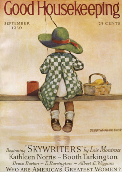 Good Housekeeping Copyright 1930 Little Girl Fishing | Vintage Ad and Cover Art 1891-1970