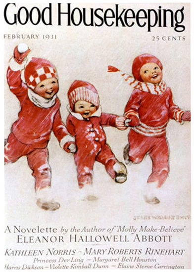 Good Housekeeping Copyright 1931 Little Kids In The Snow | Vintage Ad and Cover Art 1891-1970