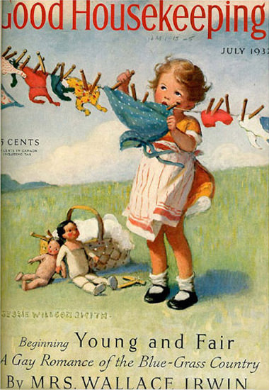 Good Housekeeping Copyright 1932 Girl At The Clothes Line | Vintage Ad and Cover Art 1891-1970