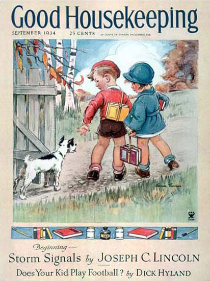 Good Housekeeping Copyright 1934 Kids And Little Dog | Vintage Ad and Cover Art 1891-1970