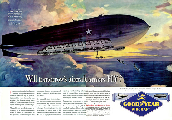 GoodYear Aircraft Aircaftcarriers Fly 1943 | Vintage War Propaganda Posters 1891-1970