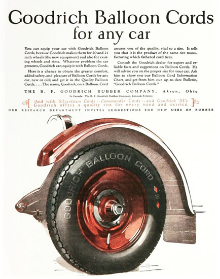 Goodrich Balloon Cords For Any Car 1920s | Vintage Ad and Cover Art 1891-1970