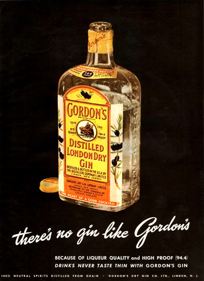 Gordons London Dry Gin 1949 Theres No Gin Like | Vintage Ad and Cover Art 1891-1970