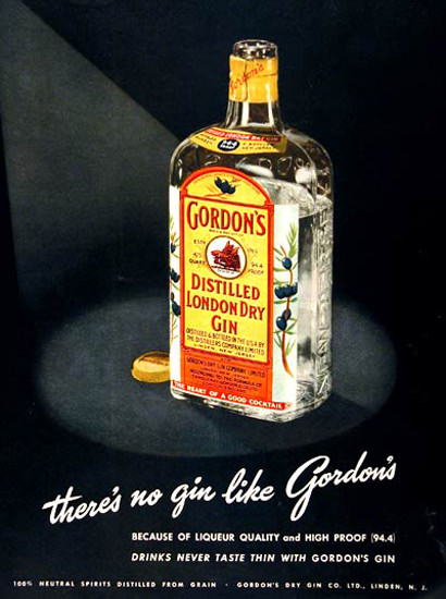 Gordons London Dry Gin 1950 Theres No Gin Like | Vintage Ad and Cover Art 1891-1970