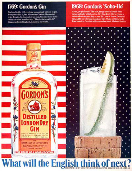 Gordons London Dry Gin 1968 Soho-Ho | Vintage Ad and Cover Art 1891-1970