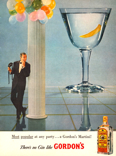 Gordons London Dry Gin A Gordons Martini 1958 | Vintage Ad and Cover Art 1891-1970