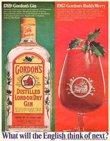 Gordons London Dry Gin Ruddy Merry 1967 | Vintage Ad and Cover Art 1891-1970