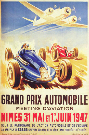 Grand Prix Automobile D Aviation Nimes 1947 | Vintage Ad and Cover Art 1891-1970