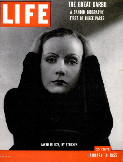 Greta Garbo in 1928 by Steichen 10 Jan 1955 Copyright Life Magazine | Life Magazine BW Photo Covers 1936-1970