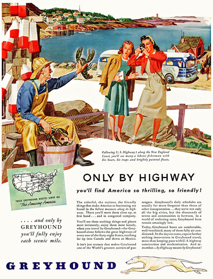 Greyhound America Thrilling Friendly 1946 | Vintage Travel Posters 1891-1970