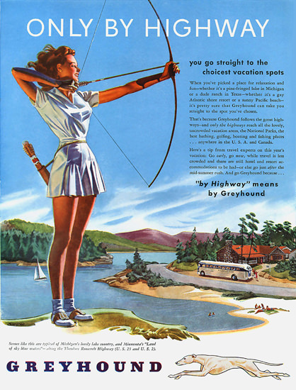 Greyhound Archers Bow Girl 1946 | Sex Appeal Vintage Ads and Covers 1891-1970