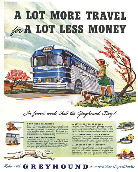 Greyhound Autumn Wind Fall More Travel 1949 | Vintage Travel Posters 1891-1970