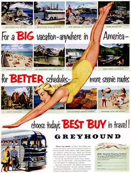 Greyhound Best Buy In Travel 1952 Swim Suit Girl | Sex Appeal Vintage Ads and Covers 1891-1970