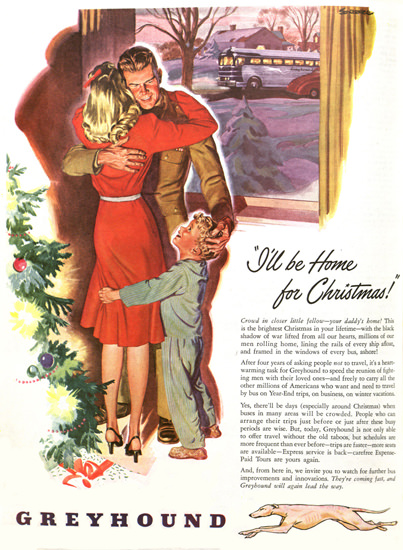 Greyhound Ill Be Home For Christmas 1946 | Vintage Travel Posters 1891-1970