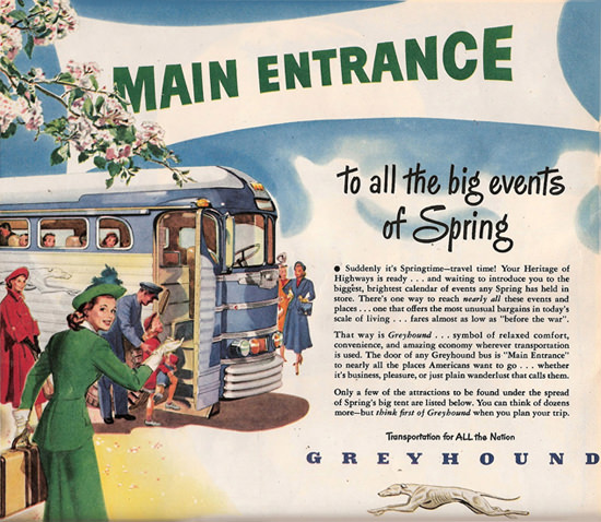 Greyhound Main Entrance All Big Events 1948 | Vintage Travel Posters 1891-1970