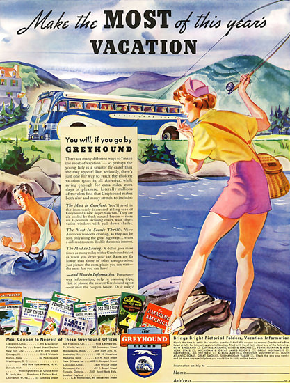 Greyhound Make The Most Of Vacation 1937 | Sex Appeal Vintage Ads and Covers 1891-1970