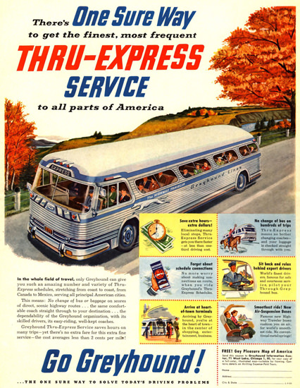 Greyhound One Sure Way Express Service 1950s | Vintage Travel Posters 1891-1970