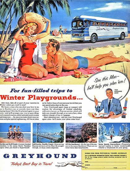 Greyhound Winter Playgrounds 1952 | Sex Appeal Vintage Ads and Covers 1891-1970