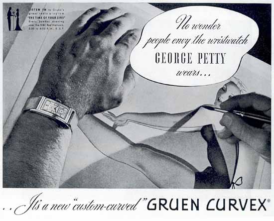 Gruen Curvex custom-curved 1937 George Petty Sex Appeal | Sex Appeal Vintage Ads and Covers 1891-1970