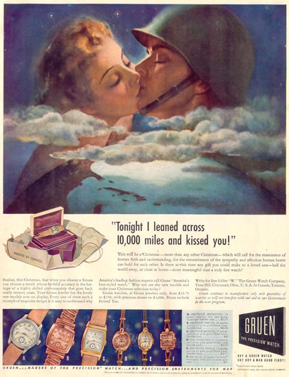 Gruen Watch 10000 Miles Kiss 1942 | Vintage War Propaganda Posters 1891-1970