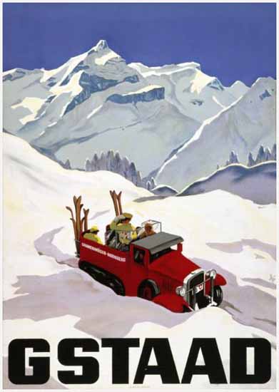 Gstaad Snowmobile Swiss Apls Switzerland 1934 | Vintage Travel Posters 1891-1970