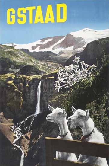 Gstaad Swiss Alps Edelweiss Goats Switzerland1939 | Vintage Travel Posters 1891-1970