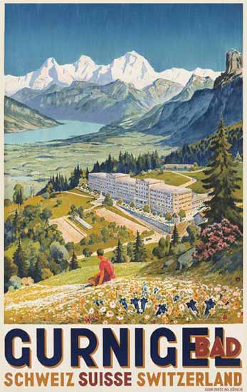 Gurnigel Bad Schweiz Suisse Switzerland 1928 | Vintage Travel Posters 1891-1970