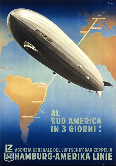 Hamburg-Amerika Linie SudAmerica Zeppelin 1936 | Vintage Travel Posters 1891-1970