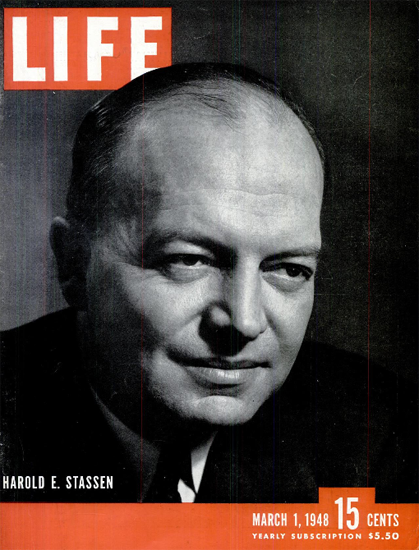 Harold E Stassen 1 Mar 1948 Copyright Life Magazine | Life Magazine BW Photo Covers 1936-1970