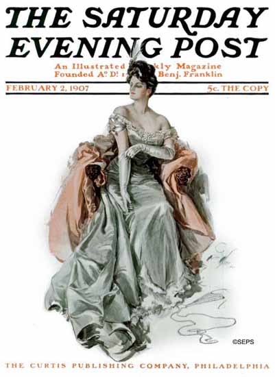 Harrison Fisher Artist Saturday Evening Post 1907_02_02 | The Saturday Evening Post Graphic Art Covers 1892-1930