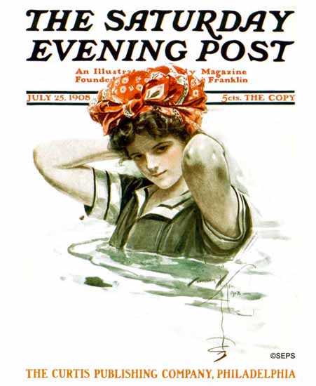 Harrison Fisher Cover Artist Saturday Evening Post 1908_07_25 | The Saturday Evening Post Graphic Art Covers 1892-1930