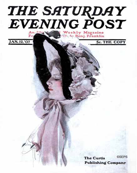 Harrison Fisher Saturday Evening Post 1907_01_12 | The Saturday Evening Post Graphic Art Covers 1892-1930