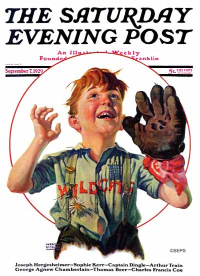 Harrison McCreary Saturday Evening Post Wild Cats Baseball 1929_09_07 | The Saturday Evening Post Graphic Art Covers 1892-1930