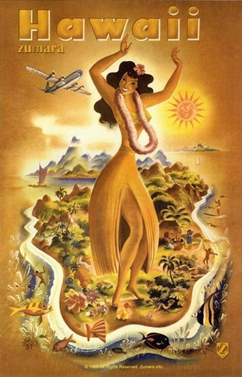 Hawaii Dancing Girl On The Island Map | Sex Appeal Vintage Ads and Covers 1891-1970