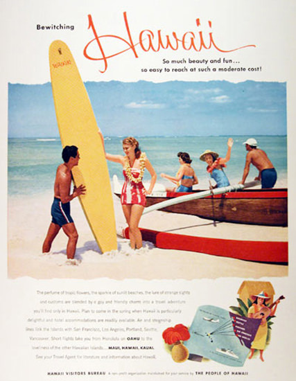 Hawaii Surfing Tourism Bewiching 1954 | Sex Appeal Vintage Ads and Covers 1891-1970