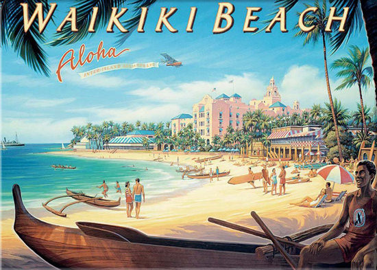 Hawaii Waikiki Beach Aloha Inter Island Airways | Vintage Travel Posters 1891-1970