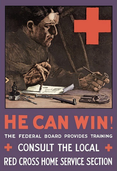 He Can Win Red Cross Home Service Section | Vintage War Propaganda Posters 1891-1970