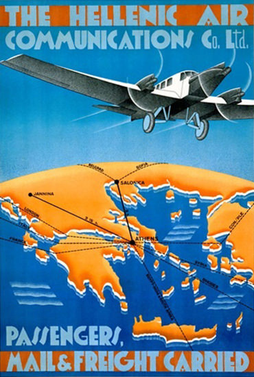 Hellenic Air Passengers Mail Freight Greece | Vintage Travel Posters 1891-1970