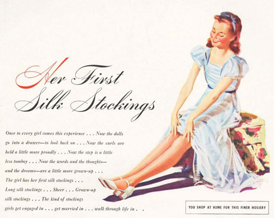 Her First Silk Stockings Finer Hosiery | Vintage Ad and Cover Art 1891-1970