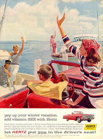 Hertz Rent A Car Pep Up Winter Vacation 1963 | Sex Appeal Vintage Ads and Covers 1891-1970