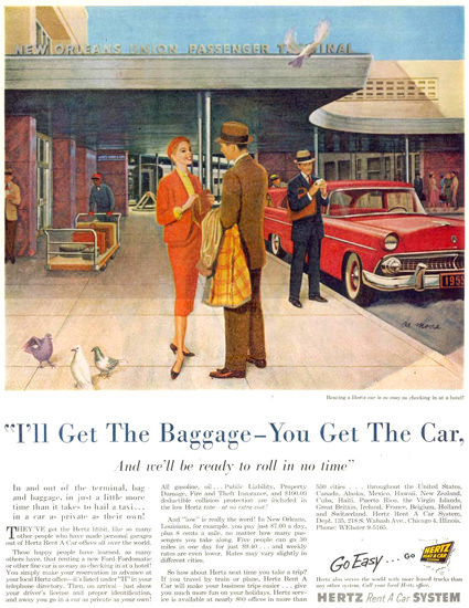 Hertz Rent A Car System Get The Baggage 1955 | Sex Appeal Vintage Ads and Covers 1891-1970