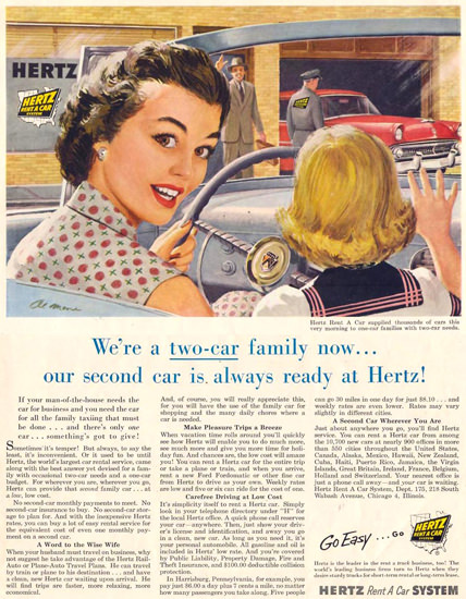 Hertz Rent A Car System Two-Car Family 1955 | Vintage Ad and Cover Art 1891-1970